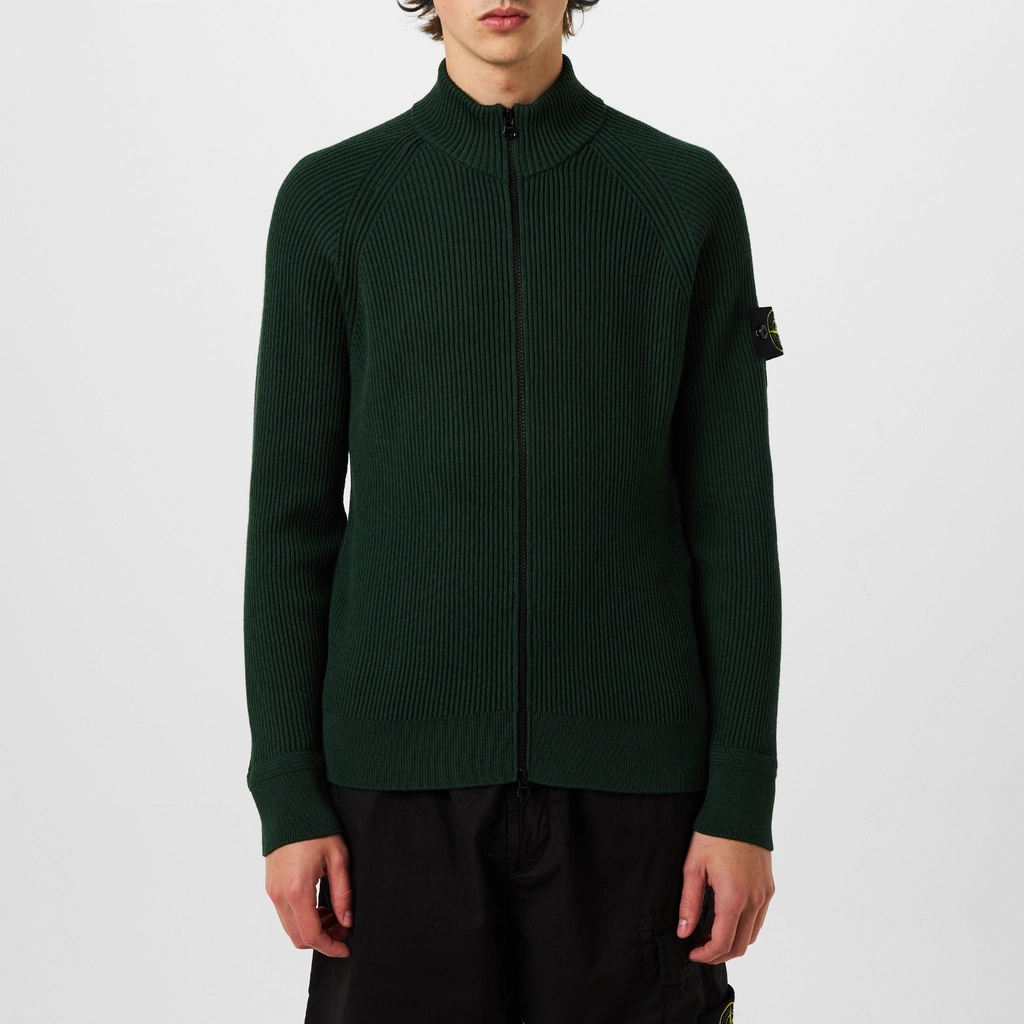 Stone Island Badge Knit Zipped Jacket - Muschio V0059